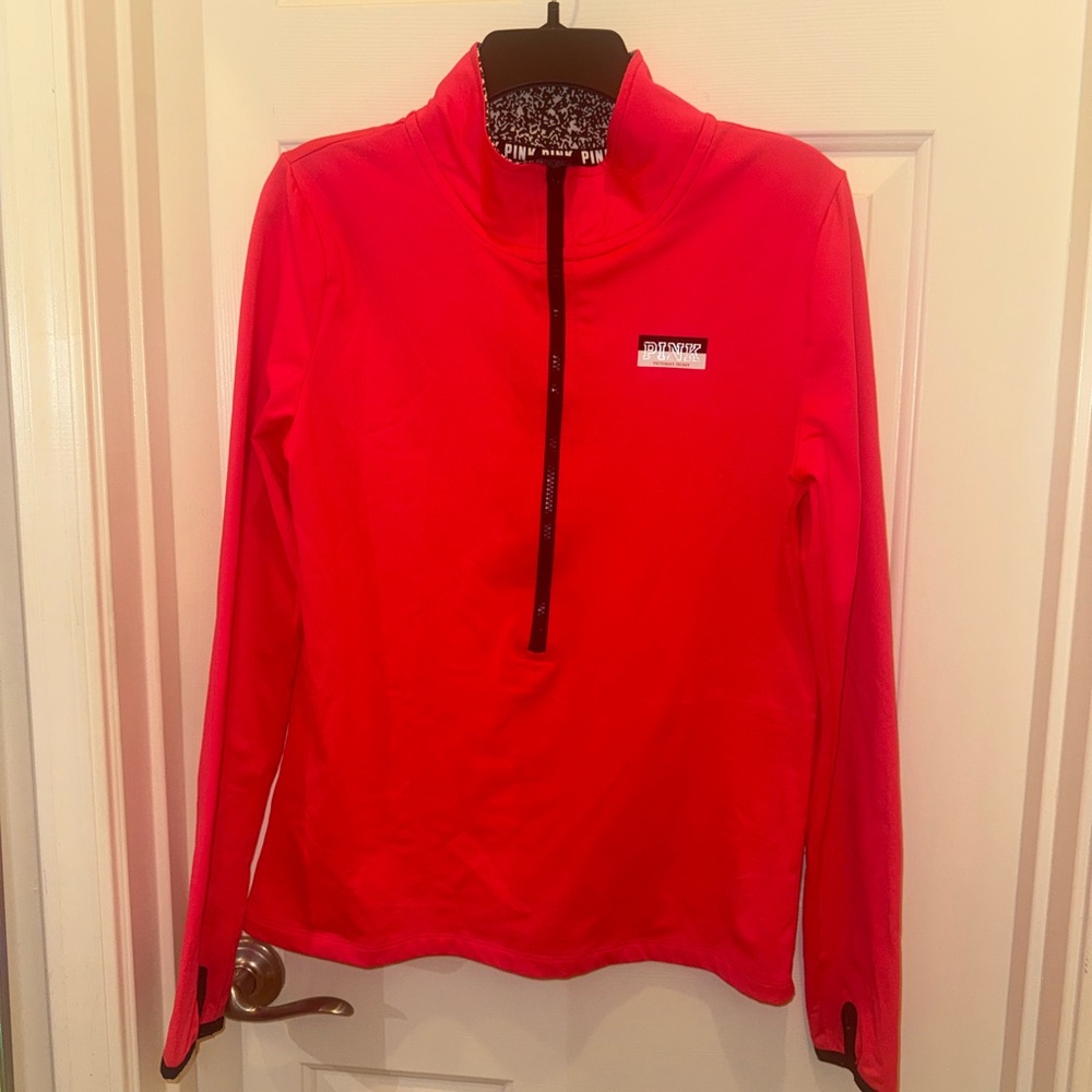 Victoria's Secret Hot Pink Quarter-Zip Sweatshirt Activewear Size LARGE